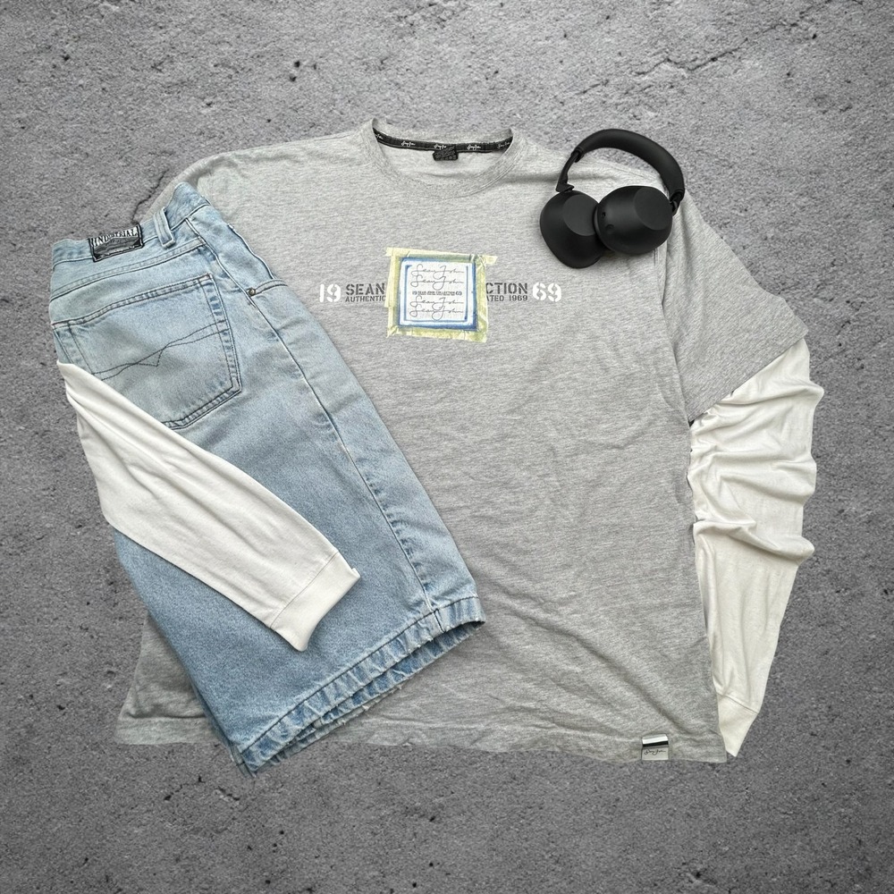 Sean John Vintage Y2K Graphic T-Shirt Grey Boxy‎ XXL Streetwear 1969 Collection